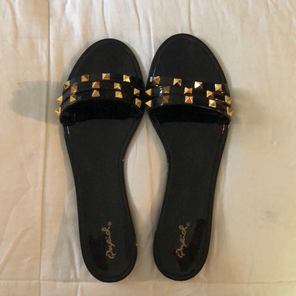 Black and gold studded flats